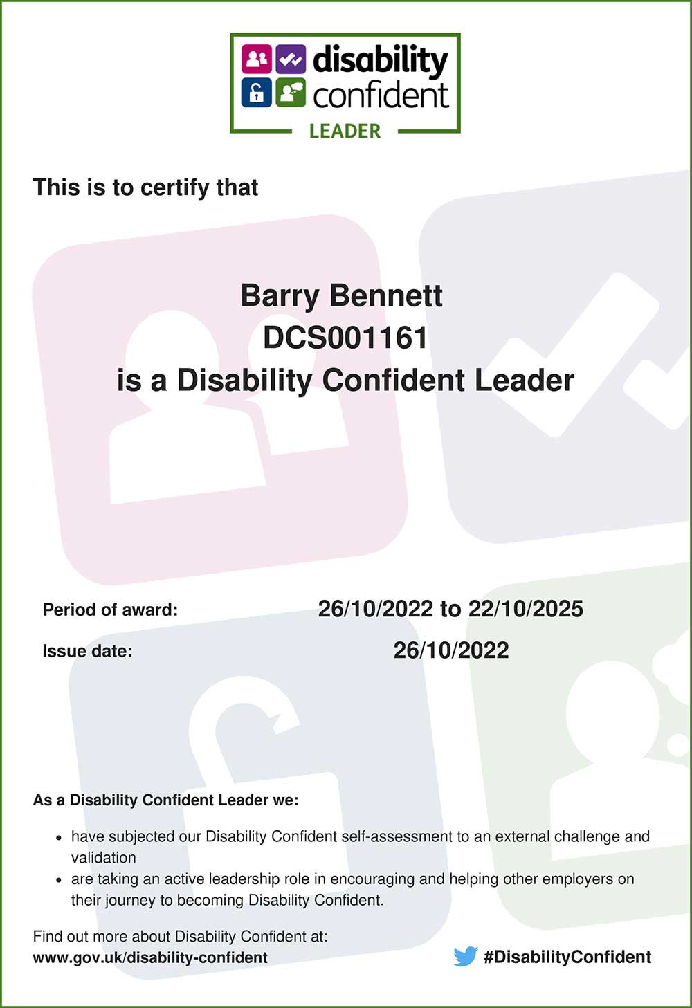 Disability confident employer certificate