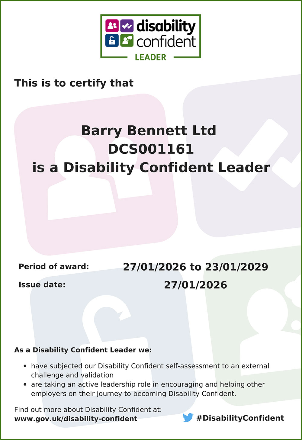 Disability confident employer certificate