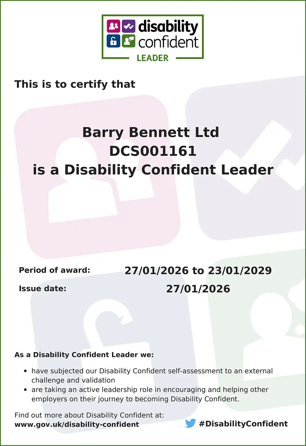Disability confident employer certificate