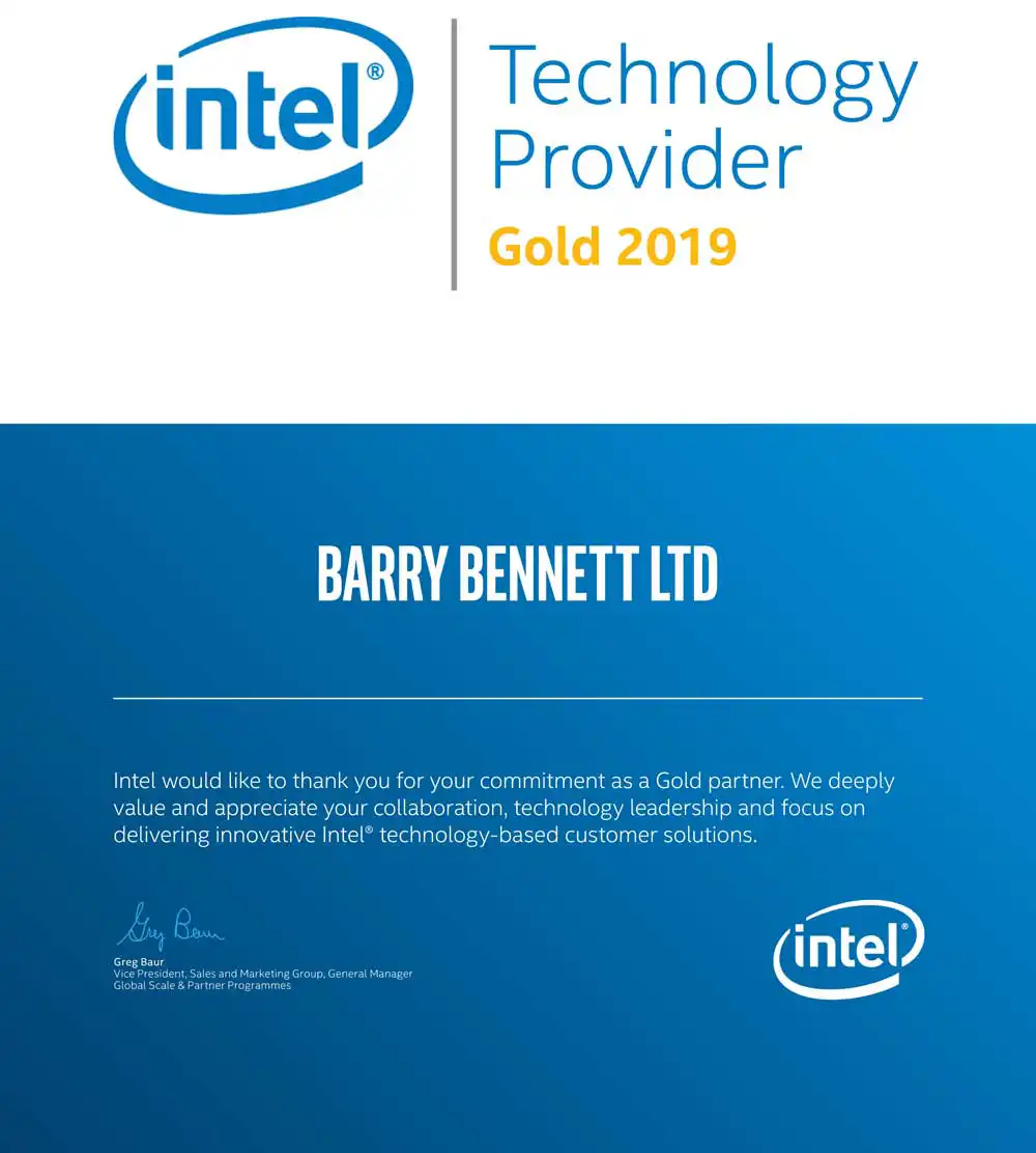Intel Technology Provider Gold certificate